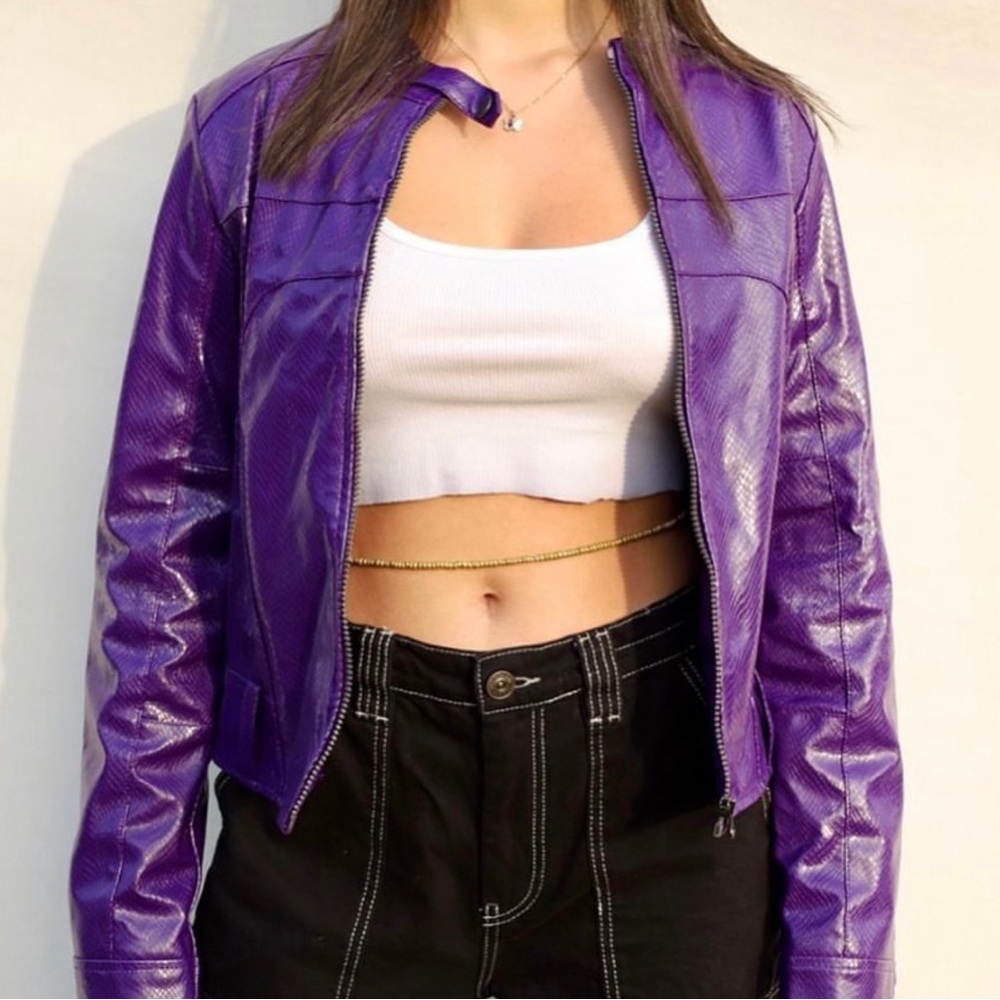 Lipstick Clothing Brand Purple Leather Jacket Snake Skin M
